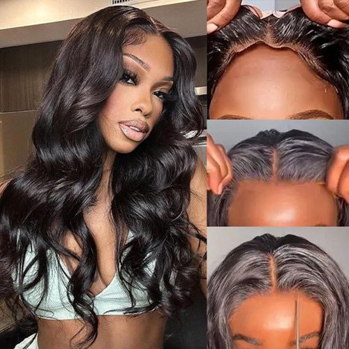 Turuwu Wear and Go Glueless Wigs Human Hair Pre Plucked Pre Cut Body Wave Lace Front Wigs Human Hair for Women 5x5 HD Lace Closure Wigs Human Hair for Beginners 18Inch Natural Black 180% Density
