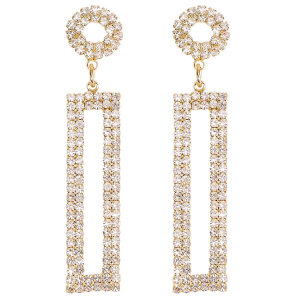 Legitta Rhinestone, Nickel Long Drop Earrings Gold Cubic Zirconia Sparkly Statement Rectangle Dangle with Circle Studs for Women Girls Wedding Jewelry