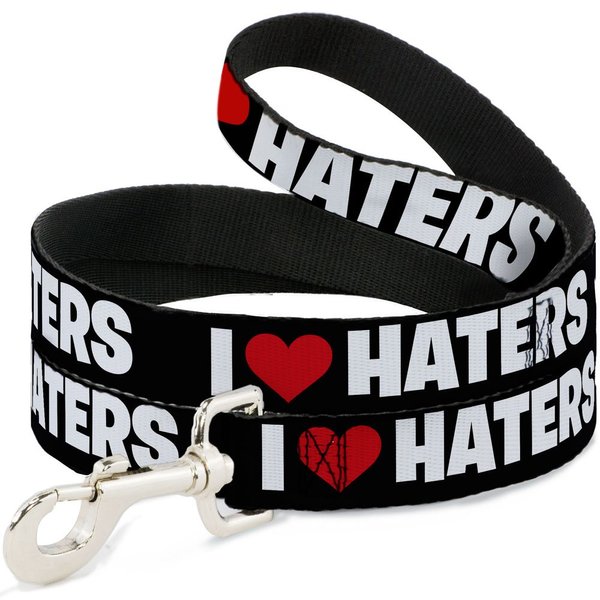 Buckle-Down Pet Leash - I "Heart" HATERS Black/White/Red - 4 Feet Long - 1.5" Wide