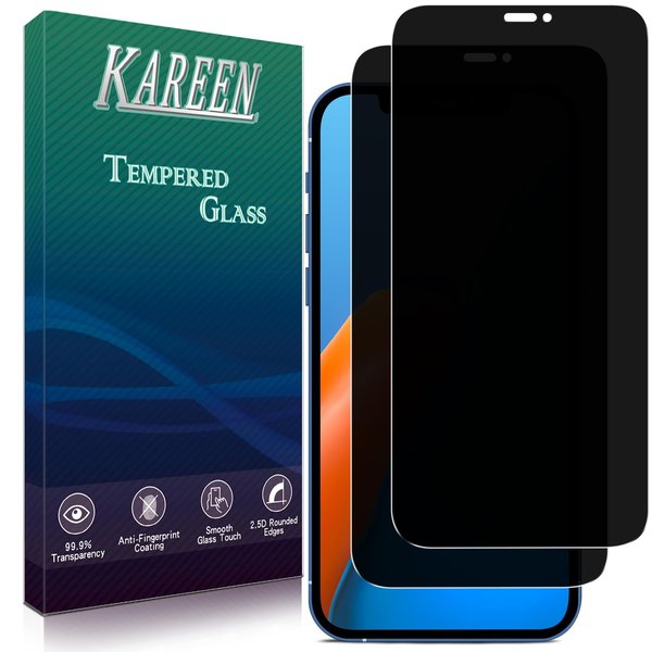 KAREEN 2 Pack Privacy Screen Protector For iPhone 12, 12 Pro 6.1 Inch Anti Spy Tempered Glass, 9H Hardness, Easy to Install, Bubble Free