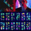 Glow in the Dark Tattoos, ACSAUMMY 12 Sheet Neon Tattoos Makeup Fake Tattoos Rave Festival Accessory UV Temporary Tattoos for Women Men Face Arm Body Blacklight Butterfly Tattoos Adult Party Supplies