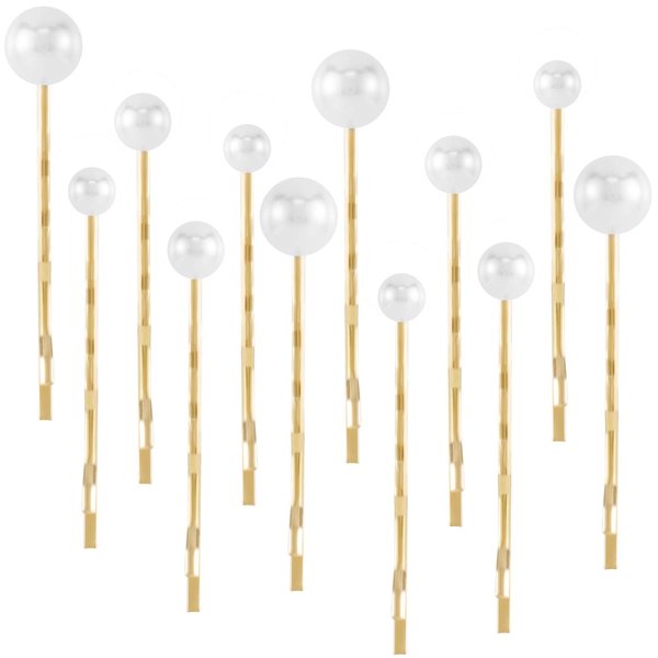 OIIKI 12PCS Pearls Hair Bobby Pins, Pearl Hair Clips, 3 Sizes Pearl Hair Barrettes, Decorative Wedding Bobby Pins, Bridal Pearl Hair Accessories for Women, Girls, Daily Use, Parties -Gold