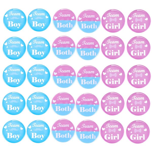 Yaomiao 30 Pieces Team Girl boy Button Pins Gender Reveal Button Pins Baby Shower Pink blue Button Pin for Party Favors Gender Reveal Party game Supplies, 1.5 Inches