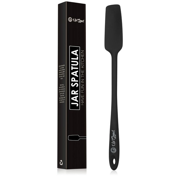 Silicone Jar Spatula | 600F Heat Resistant Non-Stick Rubber Scraper | Perfect for Jars, Smoothies, Blenders | One Piece Utensils | Durable Kitchen Cookware (UpGood Professional Spatulas, Black)