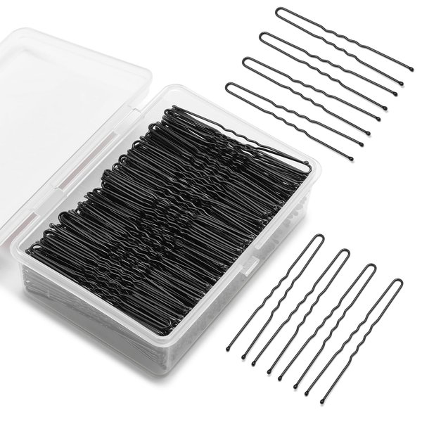 Mia Klein U Shaped Hair Pins -2.4 Inch 250 Count, Professional Hair Styling Pins for Women, Girls, and Hairdressing Salons - Includes Clear Storage Box for Updos and Bun Hair (Black)