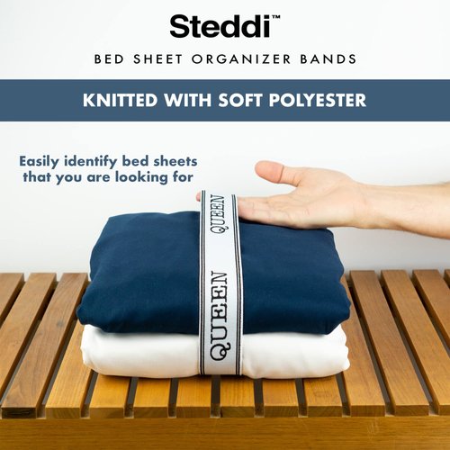 Steddi Bed Sheet Organizer Bands, Sheet Bands for Organizing, Sheet Organizer Bands, Sheet Labels for Bedding, Sheet Size Label Bands for Bed Sheets, Pillow Case, Duvet (Queen)