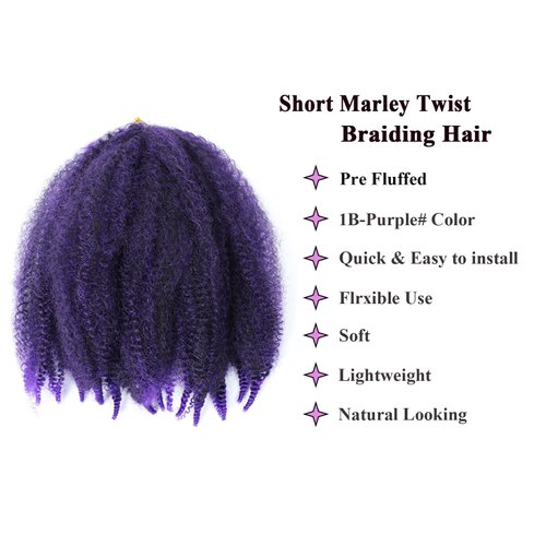 Dmovinse 12Inch Marley Hair Braiding Hair 5Packs Ombre Short Springy Afro Kinky Twist for Soft Locs Pre Fluffed Crochet Braids Synthetic Crochet Hair Extensions(Mixed Purple#)