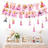 13Packs Princess Peach party supplies Include 12 pcs Hanging Swirls and 1 Happy Birthday Banner for Princess Peach party Decoration