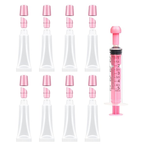 uadbau 8PCS Empty Lip Gloss Tubes - 10ml Clear Lip Balm Tubes with 5ml Syringes - Refillable Squeeze Tubes for Lip Gloss - Mini Cosmetic Soft Tubes for DIY Lip Gloss and Travel Toiletries