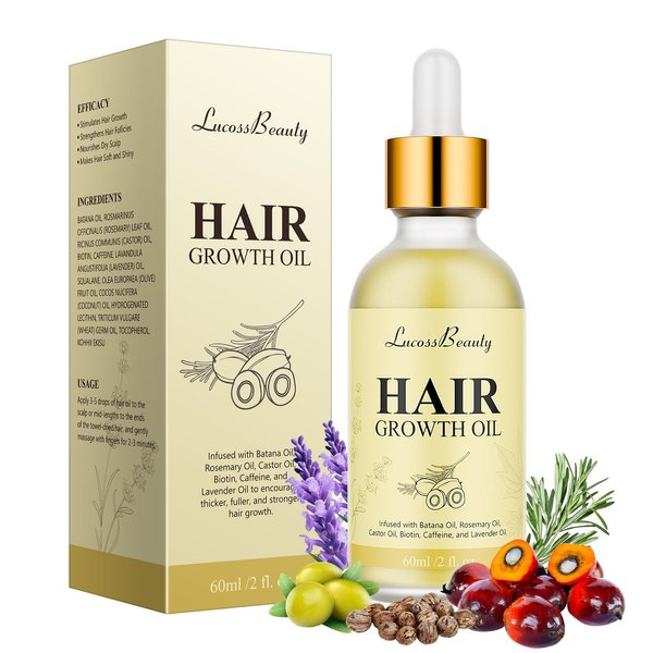 Natural Hair Growth Oil with Rosemary Batana Oil Biotin for Hair Loss and Thinning Hair, Hair Growth Serum for Dry Damaged Hair, Veganic Hair Growth Oil with Caffeine for Strong Roots and Thick Hair