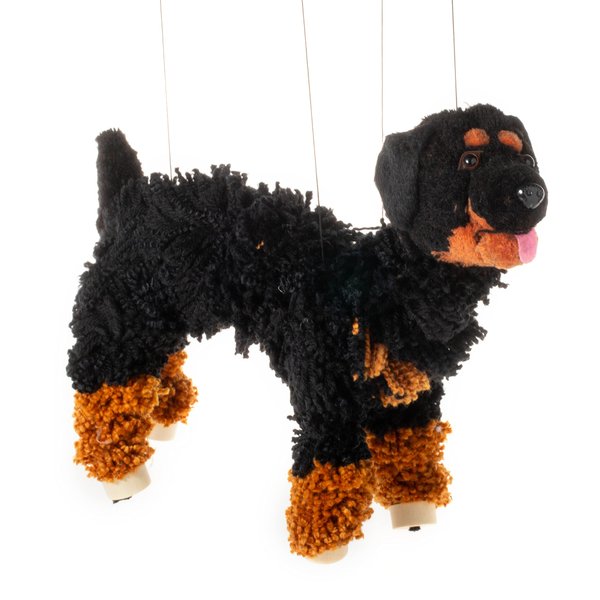 Artisan Owl Golden Rottweiler Marionette Puppet - Yarn Dog with Wooden Feet, Detachable Strings (Black and Brown)