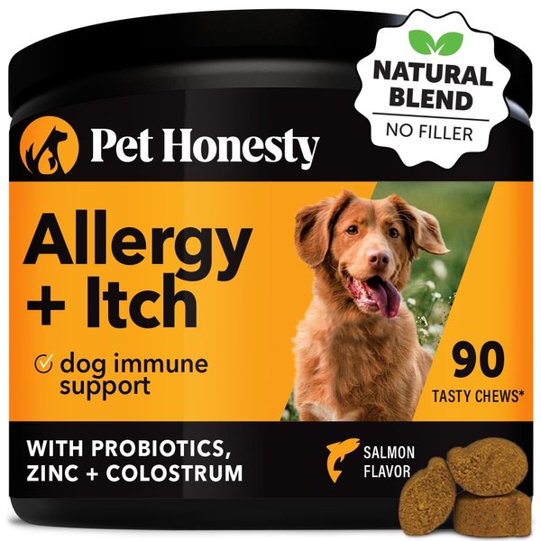 Pet Honesty Allergy Itch Relief for Dogs - Dog Allergy Relief Immunity Supplement - Dog Allergy Chews, Probiotics for Dogs, Seasonal Allergies, Skin and Coat Supplement - Salmon (90ct)