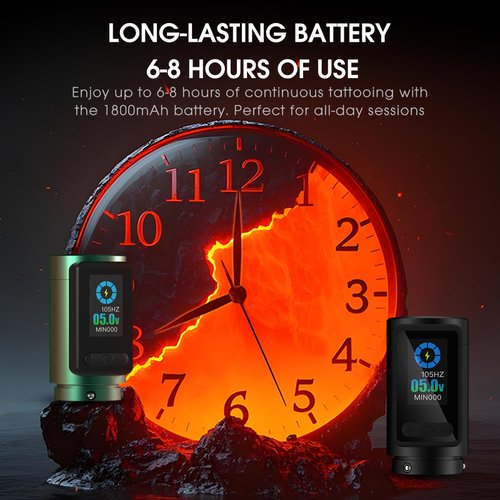 INKin Wireless Tattoo Power Supply 1800mAh Battery with OLED Digital Display, Rechargeable Power for Inferno Tattoo Gun