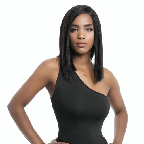 BIG G HAIR 14 inch Yaki Straight Virgin Human Hair Side Part Wig With Adjustable Straps & Elastic Band At The Back & Secure Combs, Natural #1B Color Invisible Knots Wig 180% Density