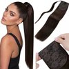LaaVoo Brown Ponytail Hair Extensions Clip in Human Hair 14 Inch 70g Wrap Around Straight Hair Extensions Ponytail Real Human Hair For Women