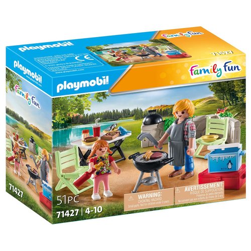 PLAYMOBIL Family Fun 71427 Shared Barbecue, Camping, Fun and Enjoyment Outdoors with the Family, with Grill, Cooking Apron and Great Accessories, Toy for Children from 4 Years