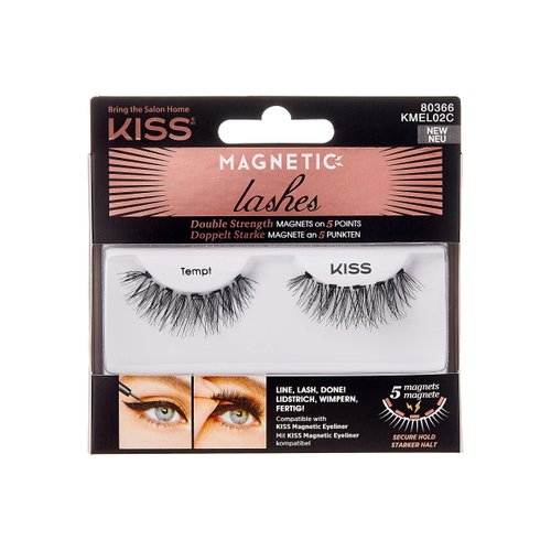 KISS Magnetic Lashes, Tempt, 1 Pair Synthetic False Eyelashes With 5 Double Strength Magnets, Wind Resistant, Dermatologist Tested Fake Lashes Last Up To 16 Hours, Reusable Up To 15 Times