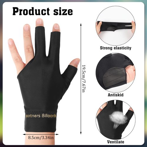 Pengxiaomei 6 Pcs Pool Gloves Billiards Left Hand, 3 Fingers Shooters Snooker Cue Sport Gloves Billiards Glove for Women or Men Billiard Accessories