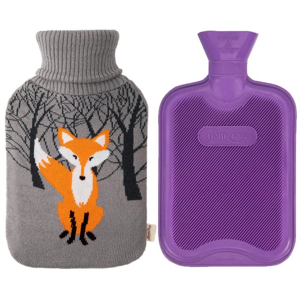 HomeTop Premium Classic Rubber Hot Water Bottle with Cute Knit Cover (2 Liter, Purple)