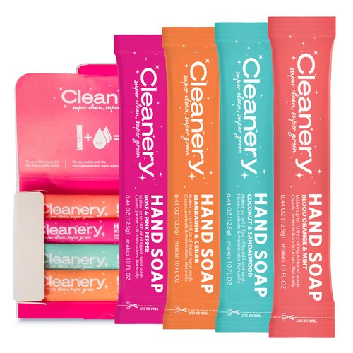 Hydrating Liquid Hand Soap Refill Powder Concentrate 4 Pack Moisturizing Hand Wash, No Harsh Chemicals, Cruelty Free, Eco-Friendly, Makes 10oz Each, 4 Scent Variety Pack