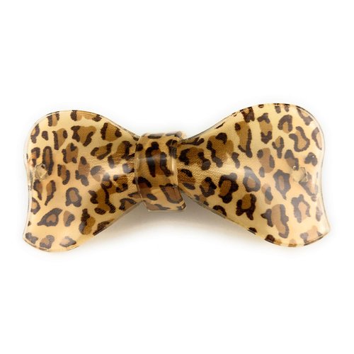Cheetah print barrette hair clip accessory 3.25 inches long plastic leopard spots pattern Tan Brown