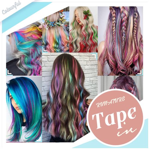RUNATURE Tape ins Extensions Real Human Hair Purple 16 Inch Silky Tape in Colored Hair Extensions Human Hair Straight for Women Glue in Remy Hair Extensions Purple Colored Silky 25g 10pcs