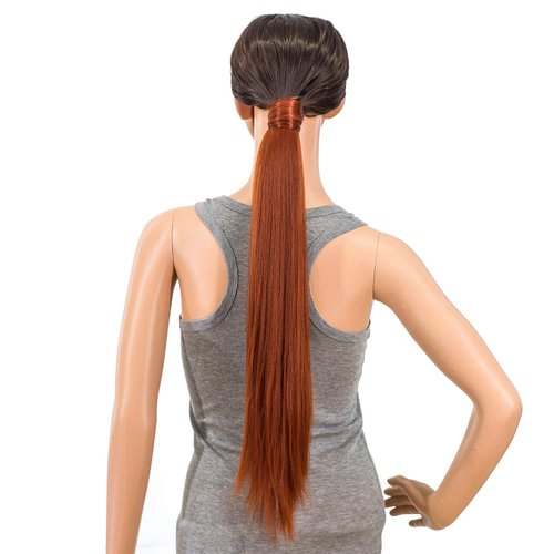 SWACC Women Long Straight/Curly Wavy Wrap Around Ponytail Extension Synthetic Hair Piece Clip in Hair extensions (Straight, Dark Copper Red-13#)