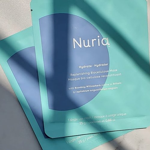 Nuria - Hydrate Replenishing Biocellulose Sheet Mask Set, Nourishing Masks for Deep Hydration, Suitable for All Skin Types, 5 mask bundle, each 25g/net wt 0.9 oz