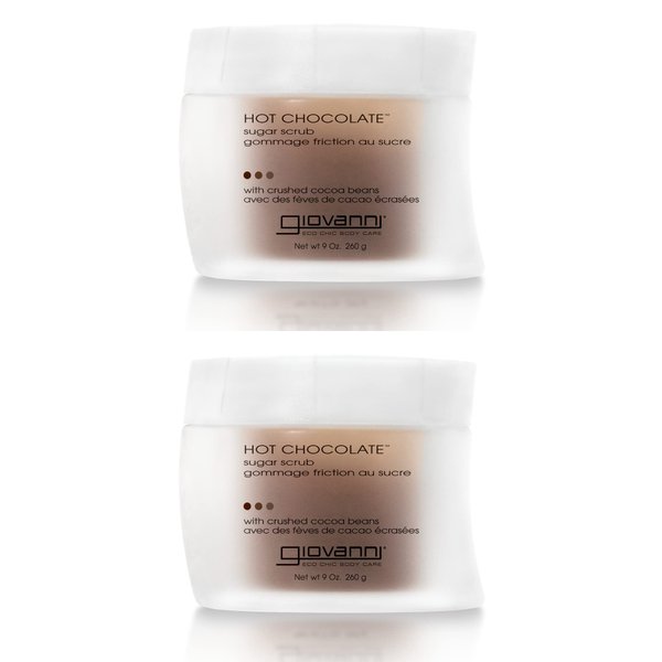 GIOVANNI Hot Chocolate Sugar Body Scrub - Exfoliating Body Scrub, Contains Crushed Cocoa Beans, Sugar Scrub for Body, Enriched with Essential Oils, Vegan - 9 oz (2 Pack)