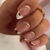 ANDGING French Tip Press on Nails Almond Short Fake Nails with Gold Curved Light Leopard Design Glue on Nails for Women Acrylic Gel Stick on Nails with Glue False Nails for Wedding Birthday 24Pcs L56