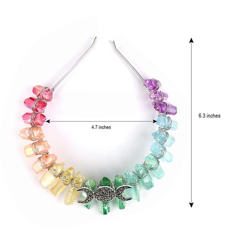 Bubbmi Boho Crystal Crown Headband, Natural Quartz Rhinestone Tiara Bride Headpiece Women Girls for Wiccan Cosplay Wedding Parties Photography