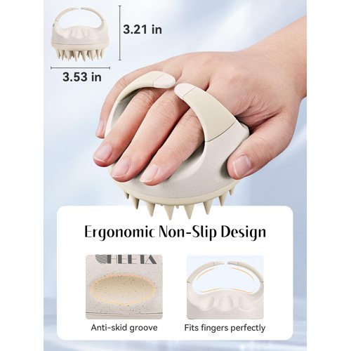 HEETA Scalp Massager Hair Growth with Soft Silicone Bristles to Remove Dandruff and Relieve Itching, Shampoo Brush for Hair Care & Relax Scalp, Scalp Scrubber for Wet Dry Hair (Grey & Beige)