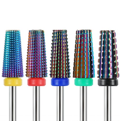 Yakamoz 5Pcs Carbide Nail Drill Bits Set, 3/32 Inch Shank Professional Nail File Drill Bits XC C M F XF Nail E File Bits Safety Efile Nail Bits for Acrylic Nails Gel Polish Manicure, 2 Way Rotate