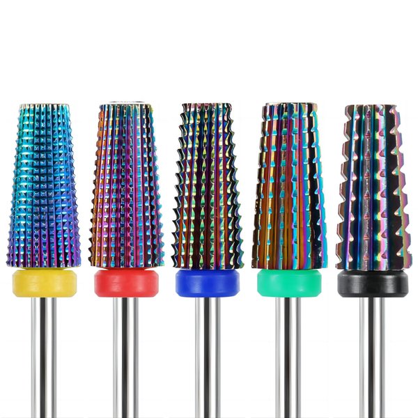 Yakamoz 5Pcs Carbide Nail Drill Bits Set, 3/32 Inch Shank Professional Nail File Drill Bits XC C M F XF Nail E File Bits Safety Efile Nail Bits for Acrylic Nails Gel Polish Manicure, 2 Way Rotate