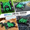 Remote Control Car, RC Cars with Strip Lights and Headlight, 2 Hours Long Battery Life, 4WD Double-Sided 360° Flips Rotating Stunt RC Car Toys, Birthday Gift for Boys Girls (Green)