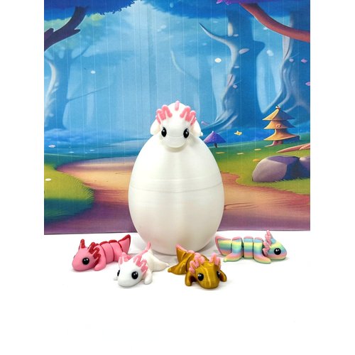 3D Printed Articulated Mini Axolotl with Egg, 5 pcs Fidget Mini Axolotl Toy, Executive Desk Toy, Home Decor MA001-5X