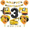 52 PCS Construction Birthday Party Supplies Boys-Dump Truck Party Decorations Kits Set Birthday Banner Excavator Crane Forklift Truck Balloon Number 3 Balloon Construction Vehicle cake Toppers for 3