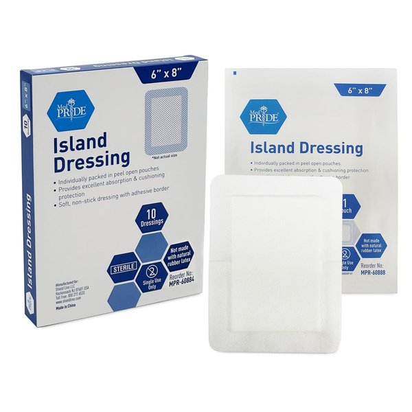 MED PRIDE Bordered Gauze-Island Dressing 6'' x 8''| 10 Individually Packed Pouches, Wound Dressing with Adhesive, Breathable Borders, Sterile & Highly Absorbent, Latex & Rubber-Free