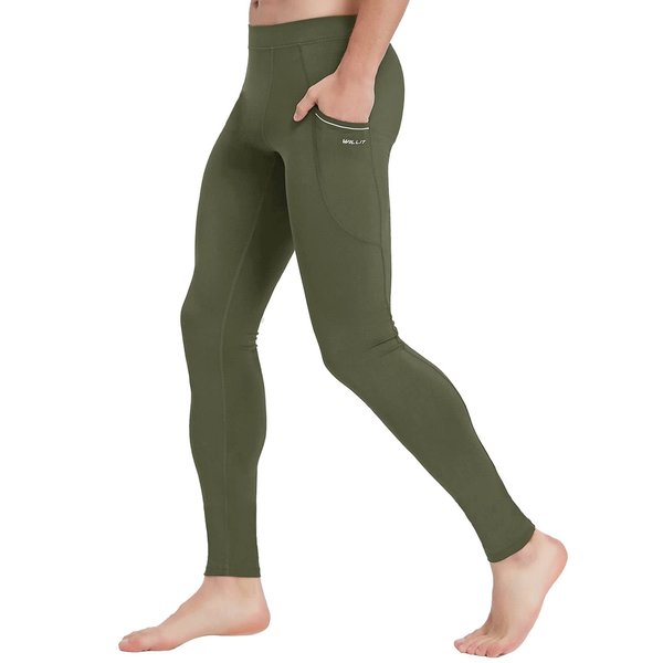 Willit Men's Active Yoga Leggings Pants Running Dance Tights with Pockets Cycling Workout Pants Quick Dry Army Green L