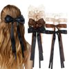 8PCS Silky Satin Hair Bows Hair Ribbon Hair Clips for Women Girls, Black Bow for Hair Long Ribbon Bow Hair Clips Bowknot Hair Accessories for Women Birthday Gifts