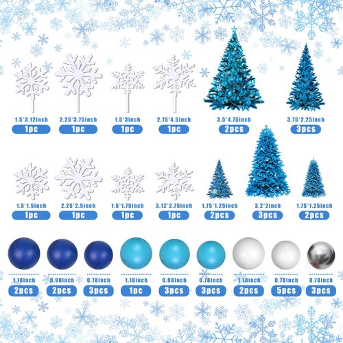 Snowflake Cake Toppers with Blue Ball Cake Decoration for Wedding Cake Decoration Birthday Party Christmas Themed Party Supplies