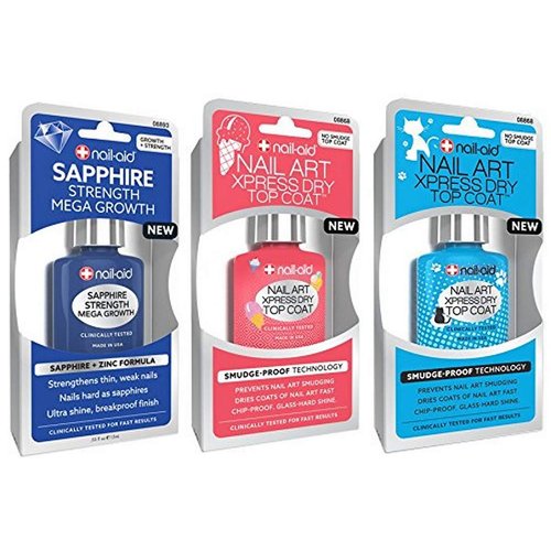 NAIL-AID Sapphire Base Coat + Nail Art Xpress Dry Top Coat, Clear, 3 Count