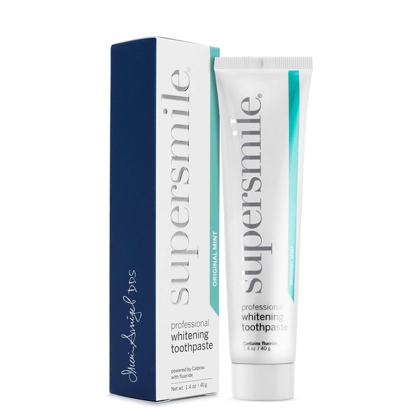 Supersmile Professional Whitening Toothpaste w/ Fluoride - Removes Stains & Whitens Teeth 6 Shades - Enamel Strengthening - No Sensitivity - Travel Size (Original Mint, 1.4 Oz)