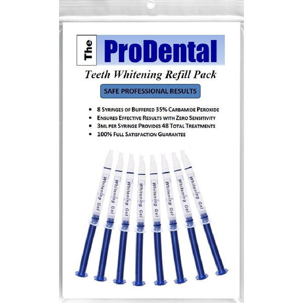 ProDental Teeth Whitening Gel Syringe Refill 8 Pack | 35% Carbamide Peroxide - 48 Treatments | Faster Results Than Tooth Whitening Strips - Pen - Powders and Toothpaste | Safe for Sensitive Teeth