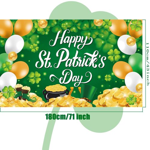 St. Patrick's Day Decorations Banner Happy St Patricks Day Backdrops - 71x44 Inch St. Patricks' Day Decor for Irish-Themed Party Supplies