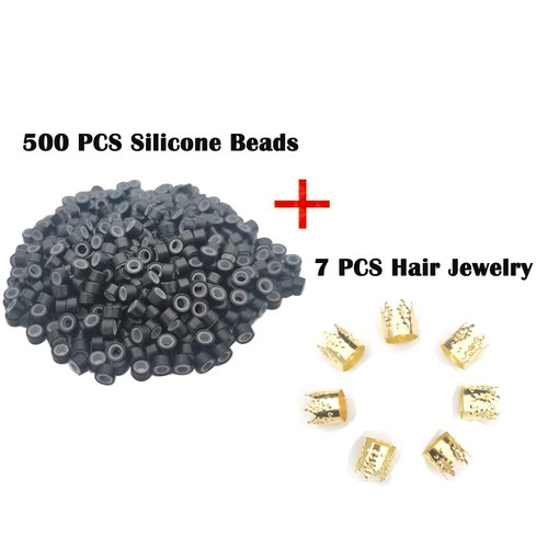 Flosius 500 Pcs Hair Extension Beads 5mm Silicone Micro Rings Links Beads for I Tip Human Hair Extensions Tool (Black)