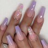 Enppode Long Fake Nails French Tip Press on Nails Coffin Stick on Nails with Butterfly Design Purple Nails for Women