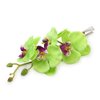 2PCS Hawaiian Orchid Flower Hair Clips Flowers Alligator Clips Hairpins Holiday Travel Wedding Decoration Hair Accessories For Women Lady Bridal (White Green)