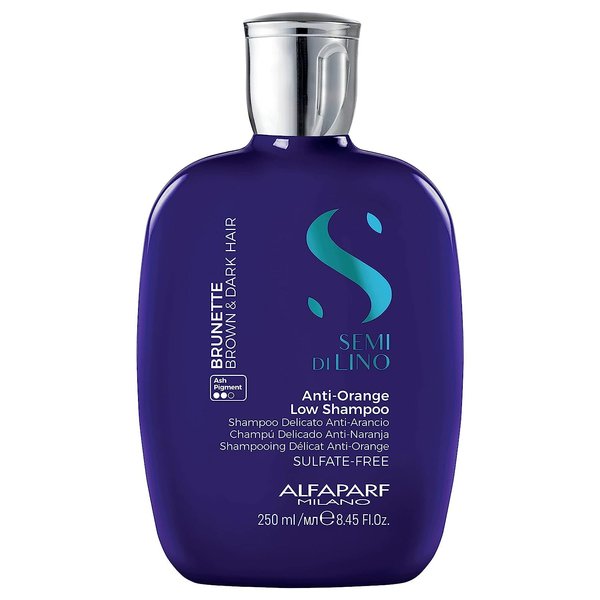 ALFAPARF MILANO Semi Di Lino Anti Orange Blue Shampoo for Brown, Chestnut & Dark Hair - Sulfate Free Brunette Shampoo for Orange Hair - Removes Brass & Unwanted Hair Tones (8.45oz / 250ml)