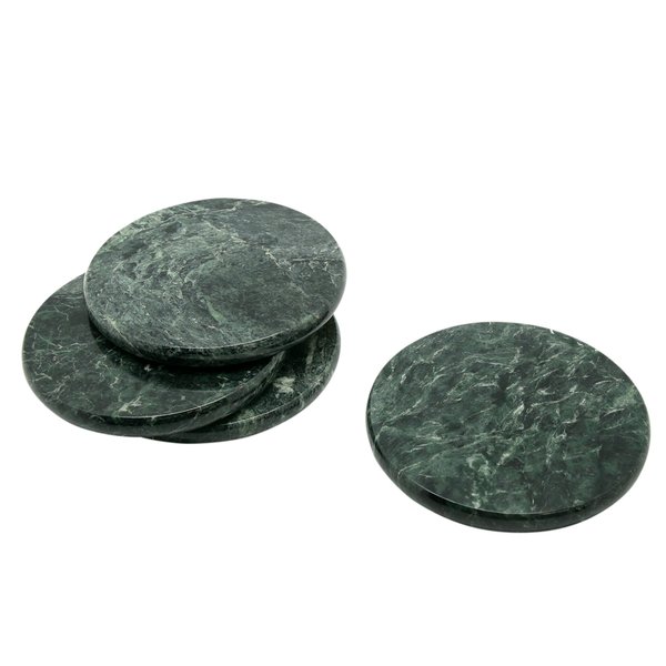 Creative Home Genuine Green Marble Stone Set of 4 Round Coaster Set